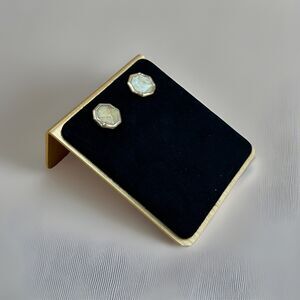 Octagon Stud Earrings Natural Cracked Shell Inlay Gold Tone Minimalist Geometric